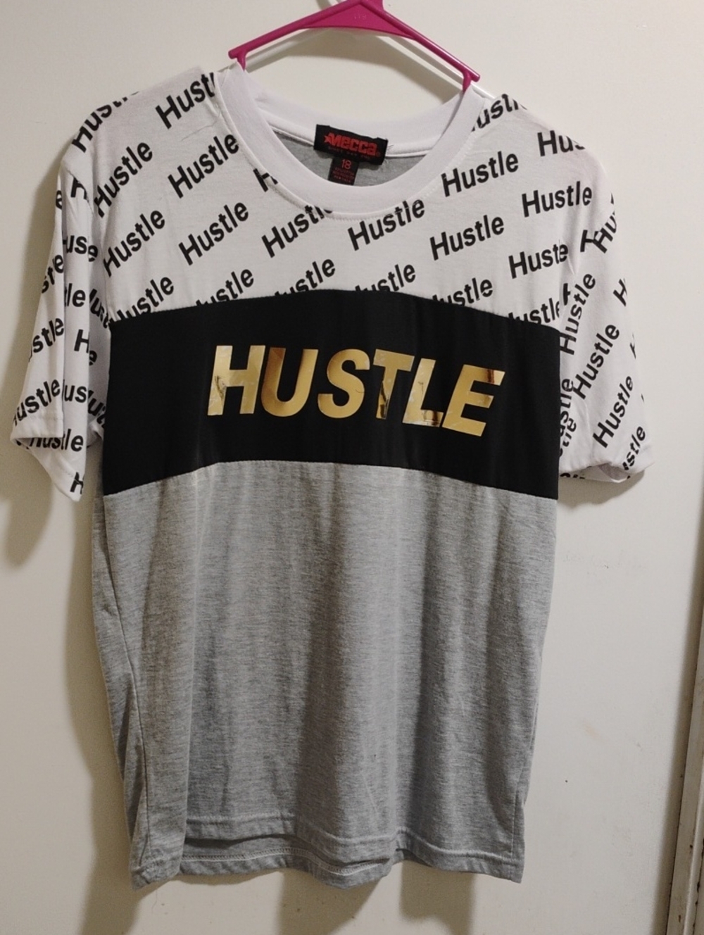mecca Hustle Colorblock T-Shirt - White/Black/Gray with Gold Logo